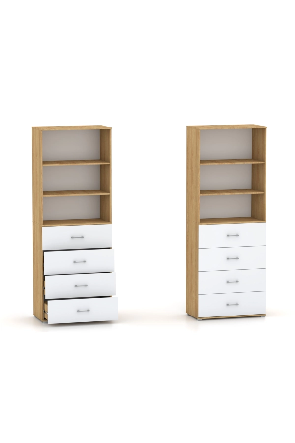 Regał Szafa POLA 215 4S3P - 4 szer. Biały mat połyk. Hikora Naturalna